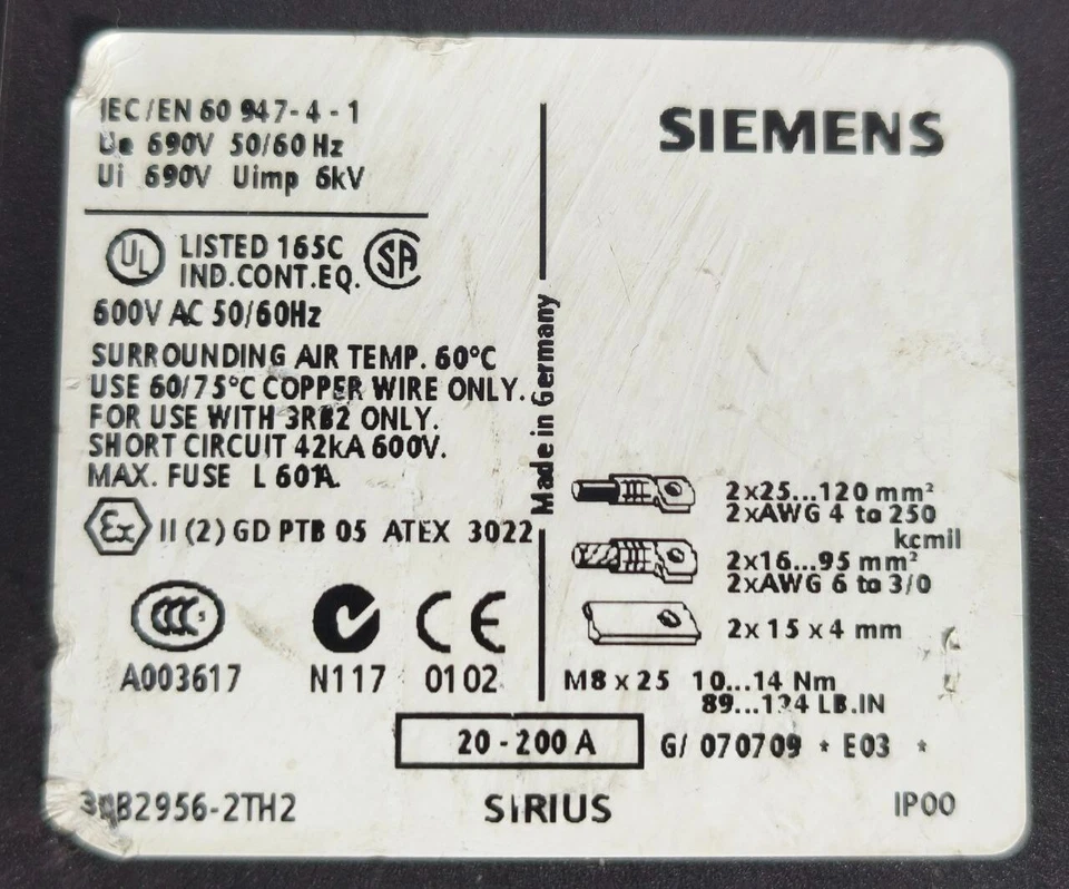 SIEMENS SIRIUS 3RB2956-2TH2 20-200A CURRENT TRANSFORMER 3RB29562TH2 FREE SHIP - Image 3 of 4