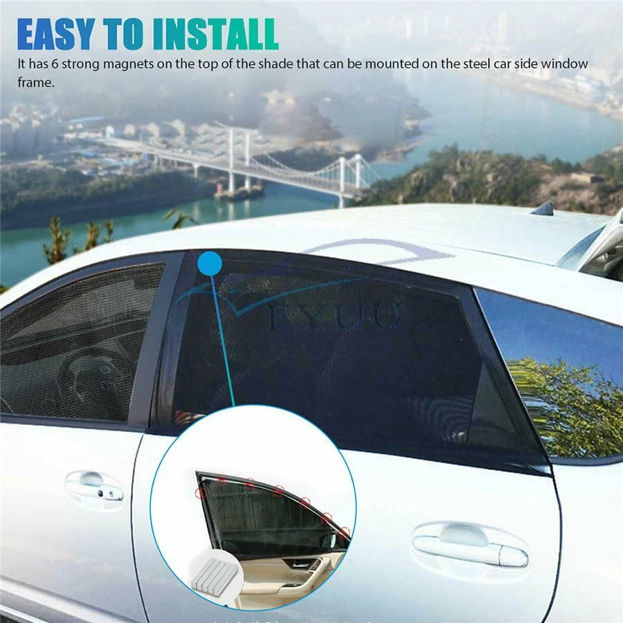 Cubierta magnética negra para parasol de ventana de coche SUV 4 piezas protección UV Foto 4 de 4