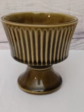 VTG McCoy Floraline Ribbed Glazed Pottery Cup Olive Green Footed 1960s MCM 4.5"