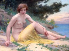 ON SHORE by G. Seignac lake girl nude Tile Mural Kitchen Backsplash Ceramic 10x8