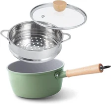 ROCKURWOK Ceramic Nonstick Sauce Pan, 3 QT Pot with Steamer, Non Toxic & PFAS-Fr