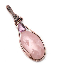 Rose Quartz Pendant Copper Wire Wrapped Handmade Jewelry Pendant 2.15"