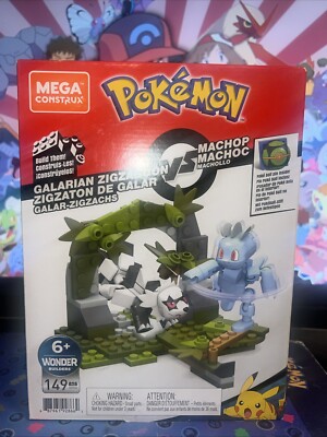 Pokemon Mega Construx 149 Piece Building Set | Galarian Zigzagoon vs Machop