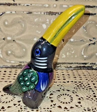 Mexican Made Hand Painted Pottery Tonala Folk Art Toucan Bird Vibrant Colors