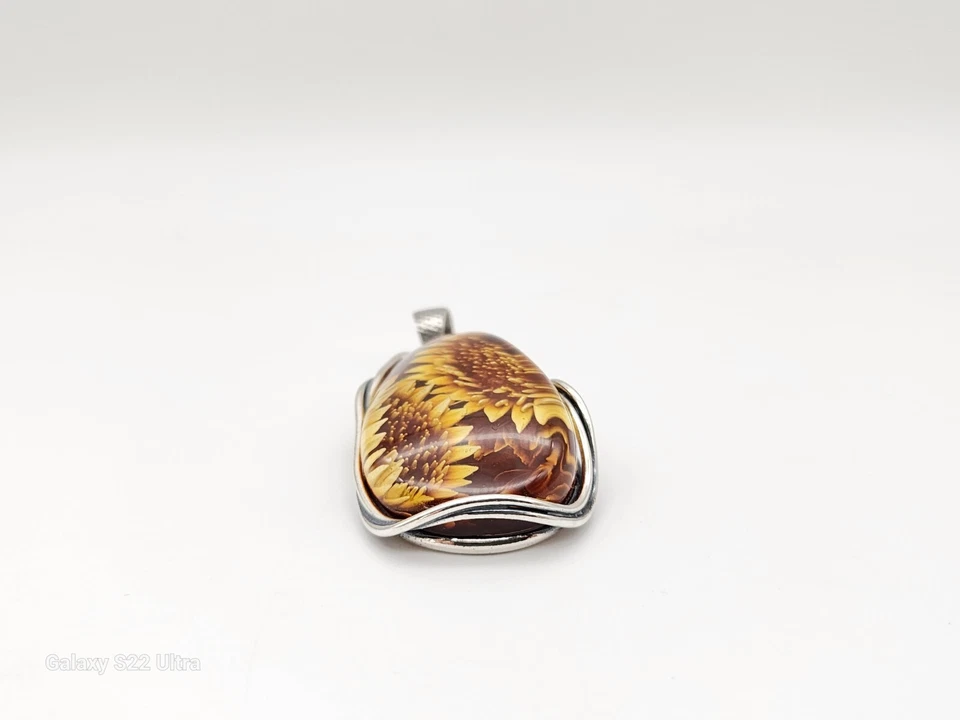 LG NUEVO. COLGANTE GIRASOL INTAGLIO ÁMBAR NATURAL TALLADO A MANO PLATA DE LEY 925 Foto 4 de 4