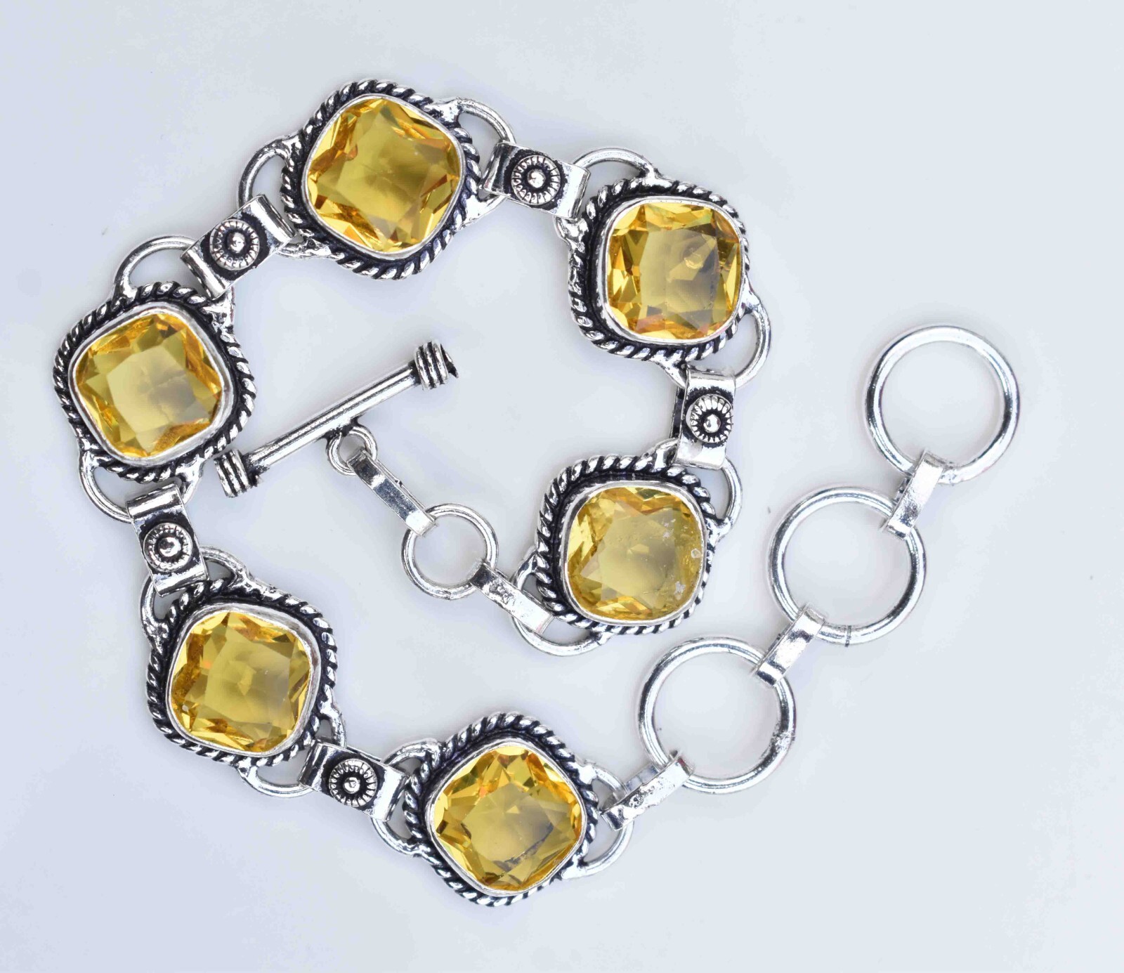 Yellow Citrine Gemstone 925 Sterling Silver Birthday Bracelet for Women S-7.8