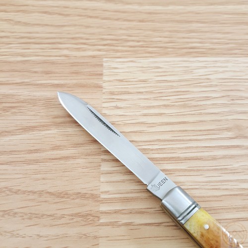 Queen Doctor's Folding Knife Stainless Steel Blade Brown Sawcut Bone Handle N016 - Picture 6 of 12