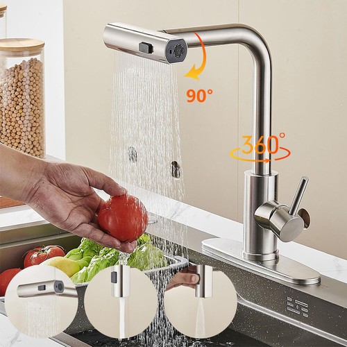 Stainless steel Kitchen Sink Faucet Pull Down Sprayer Single Handle Swivel Mixer - Picture 8 of 25