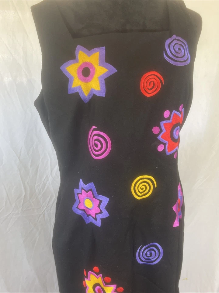 Vestido Oleg Cassini 100% seda vintage arte para llevar estrellas espirales bordadas Foto 3 de 4