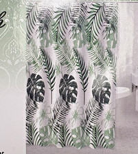 Tropical Palm Leaves Fronds Fabric Shower Curtain 70 x 72 White Green NEW