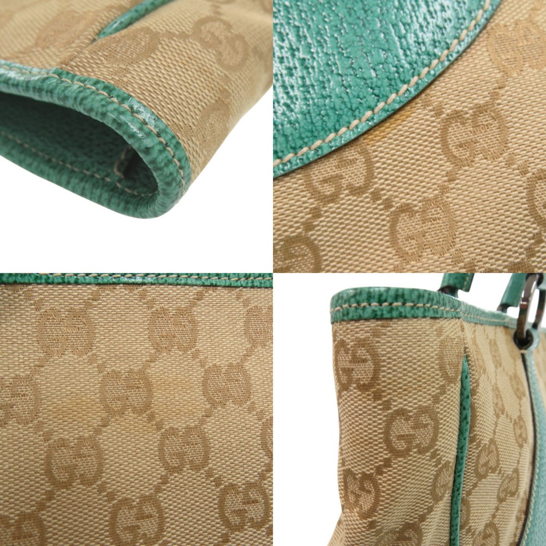 Gucci GG Canvas Tote Bag Beige Green Leather Used-Size Approx 38cm thumbnail 8
