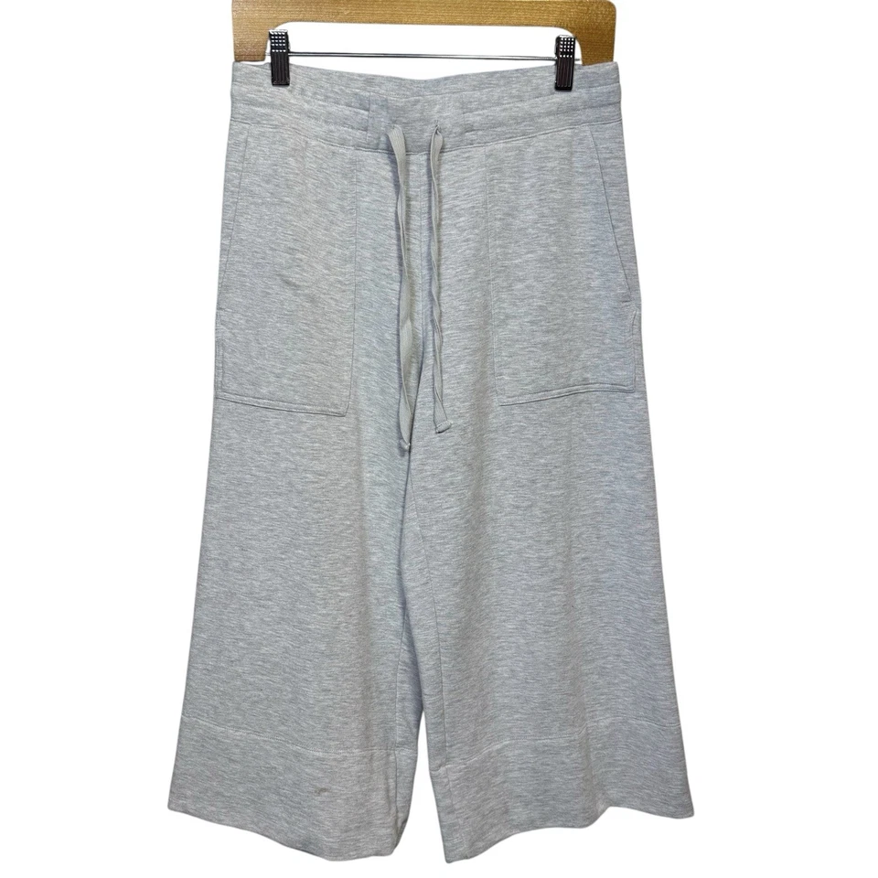 Quince SuperSoft Fleece Wide Leg Pant Size M Gray Crop Lounge Comfy Athleisure - Image 2 of 4