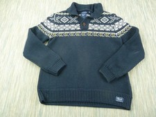 Superdry Knit Jumper Mens Large Navy Nordic Fair Isle Button Neck Winter