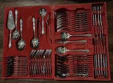 Imperial FLEURETTE Stainless Flatware Floral Scroll Set Of 63 - Preowned