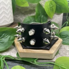 6-8  Punk Goth Bracelet Black Leather Spike Rivet Metal Studded Wristband B8138