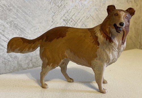 6.5" Hollow Plastic Brown Lassie Collie Dog Figure Open Mouth VINTAGE