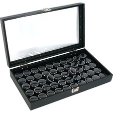 1 Glass Top Lid Black 50 Jar Box Case Display Gems Body Jewelry Gold Nuggets