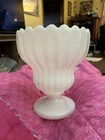Vintage 8" Milk Glass Scalloped Rim Ribbed Pedestal Urn Vase Large Tulip