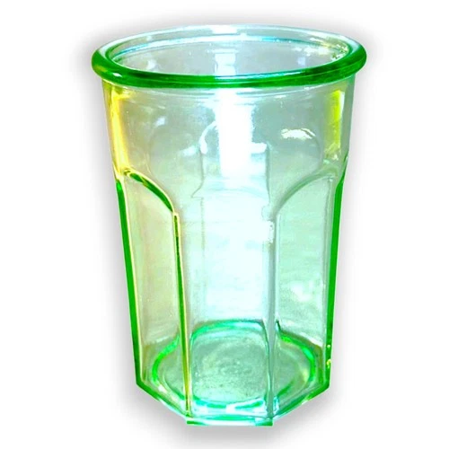 Vtg Anchor Hocking Green Uranium Glass Octagonal Jelly Tumbler Glows UV