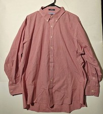 Chaps Men's Button-Down Dress Shirt Size 17.5 32/33 Red and White Gingham