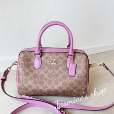 NWT Coach Rowan Satchel Bag In Signature Canvas Tan/Fuchsia CV961