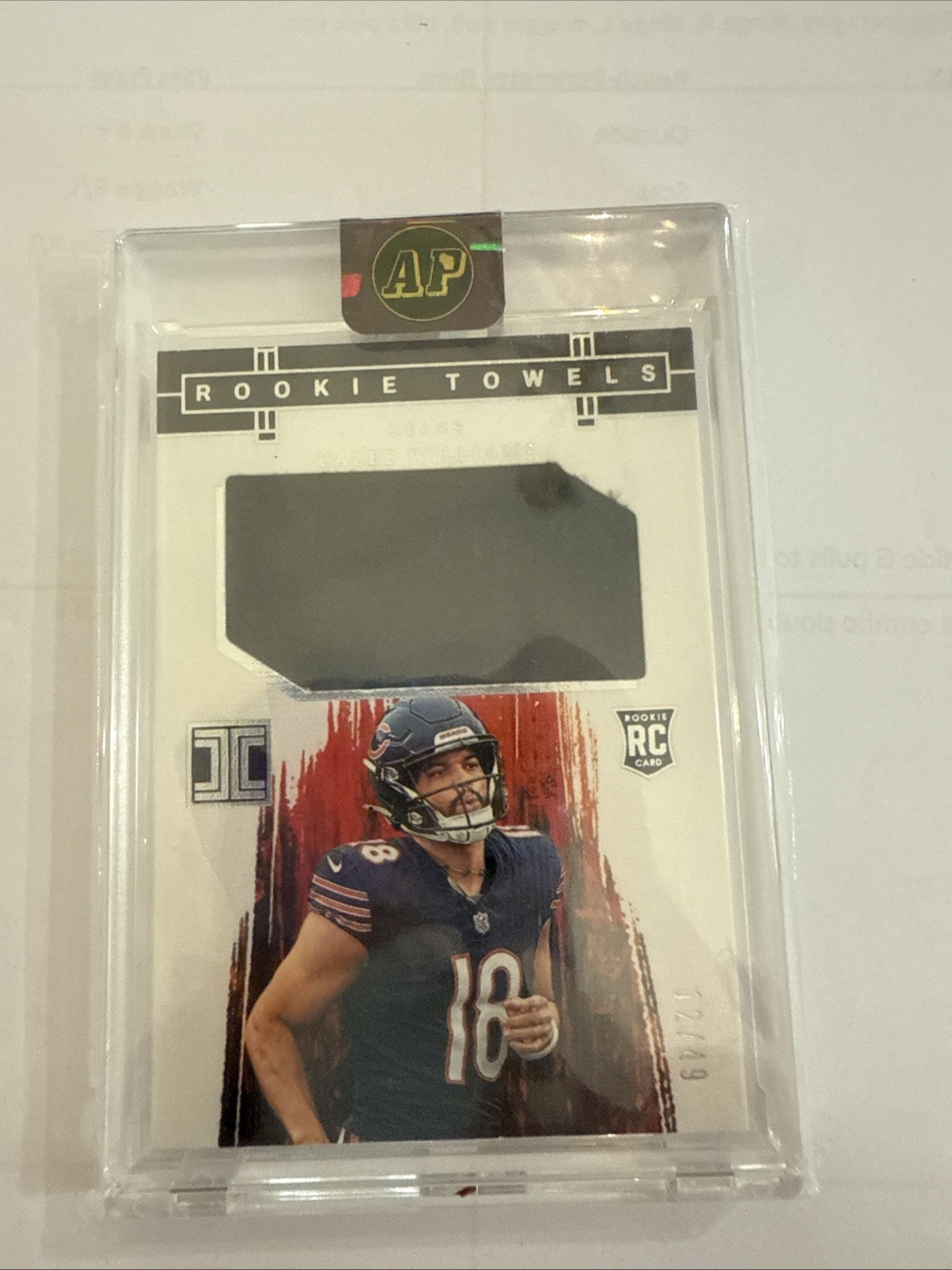 2024 Caleb Williams Impeccable Rookie Towels Patch MEM #12/49 (RC)