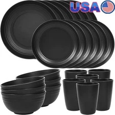 24 Piece Unbreakable Dinnerware Set 6 Dishwasher Safe Kitchen Plates Bowls New