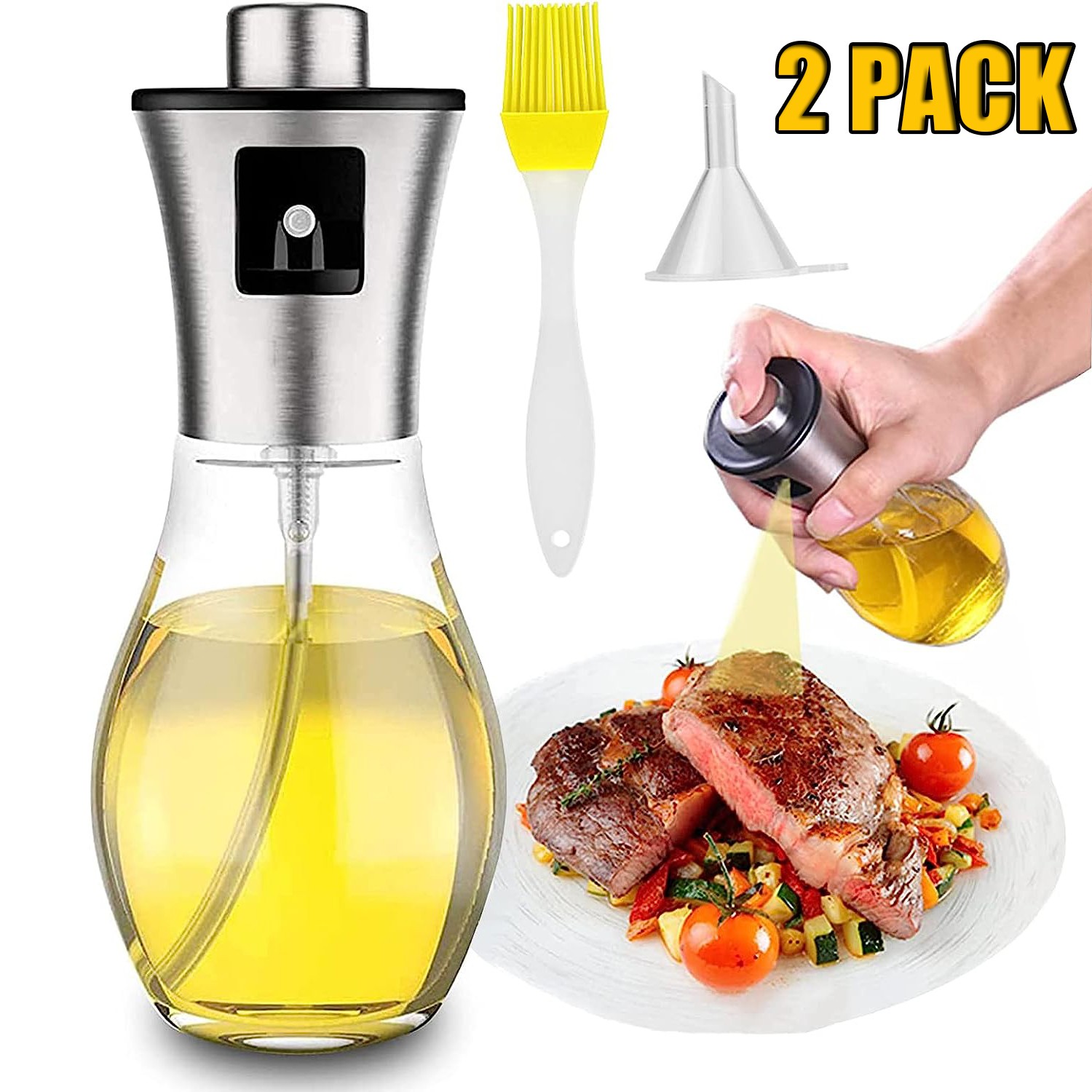 Ölsprüher für Speiseöl Sprühflasche Öl Glas Edelstahl Ölspray,200ML Oil Sprayer