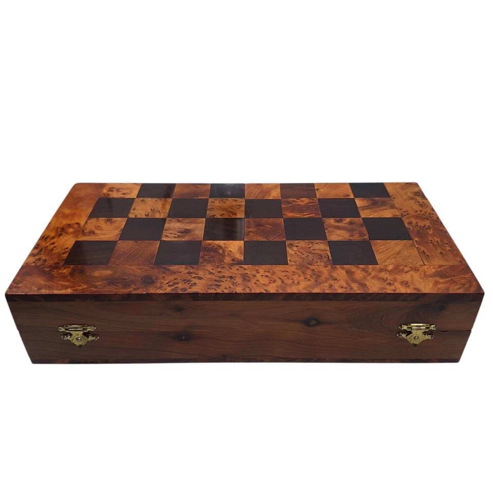 Vintage Moroccan Solid Thuya Burl Wood Chess & Backgammon Board – Folding Case - Image 2 of 4