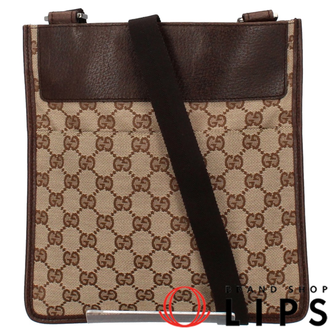 Gucci GG Canvas Leather Messenger Shoulder Bag Beige Pre-Owned