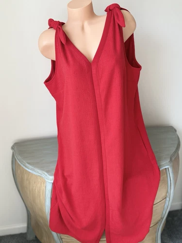 VALENTINO Abito rosso rossetto Liz Claiborne XxL cravatta senza maniche scollo a V cocktail party