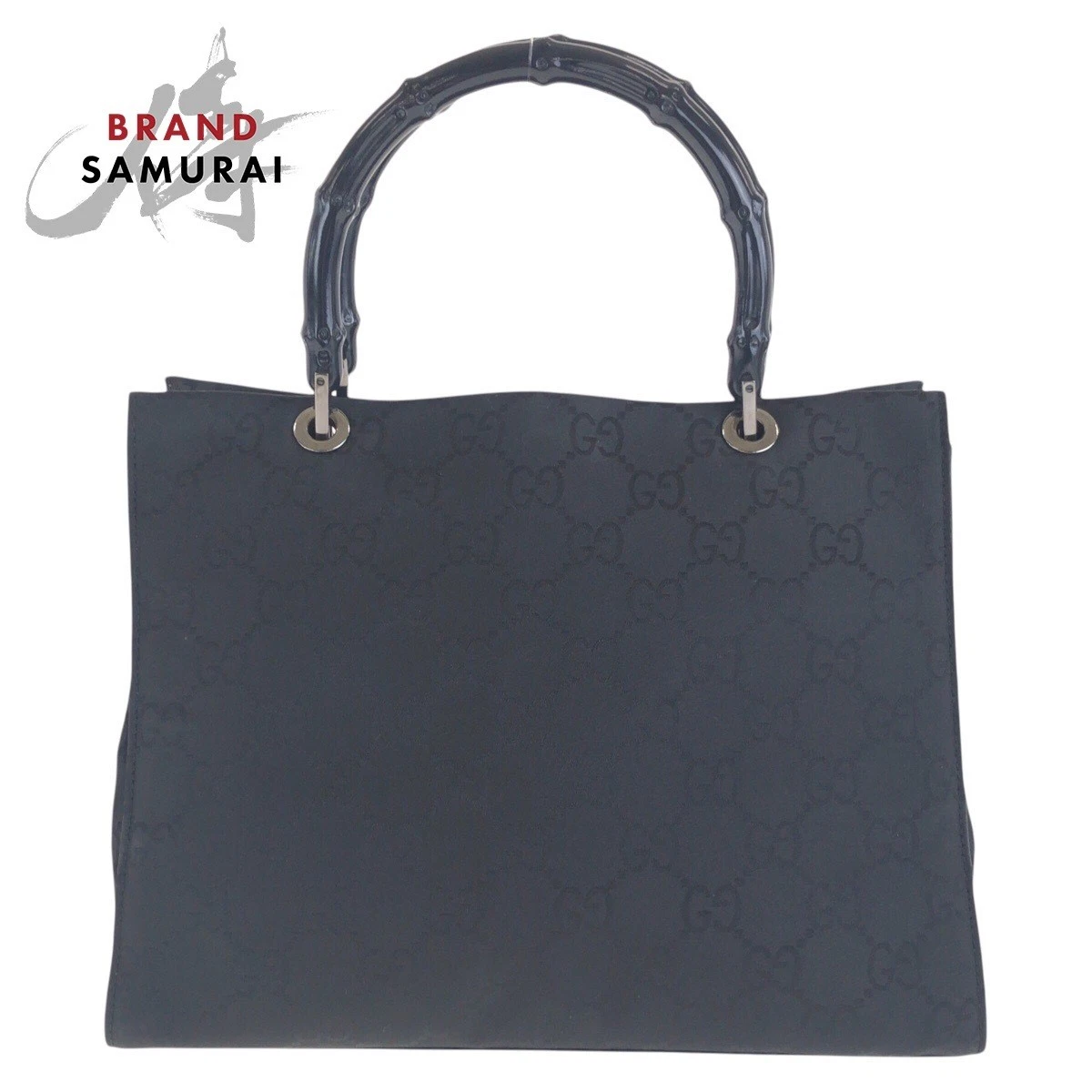 Excellent fourre tout GUCCI bambou noir noir métal argenté GG toile 002 1016