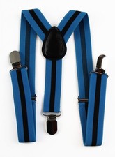 Boys Adjustable Light Blue Thick Black Striped Patterned Suspenders