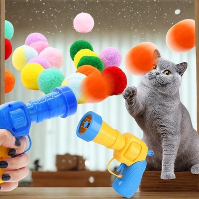 Funny Cat Toy Launcher Gun Plush Ball Interactive Kitten Training Pom Pom Toy