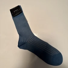 New $45 Men Dore Dore Falke Shadow Pure Cotton Lisle Blue Dress Socks 8 - 9