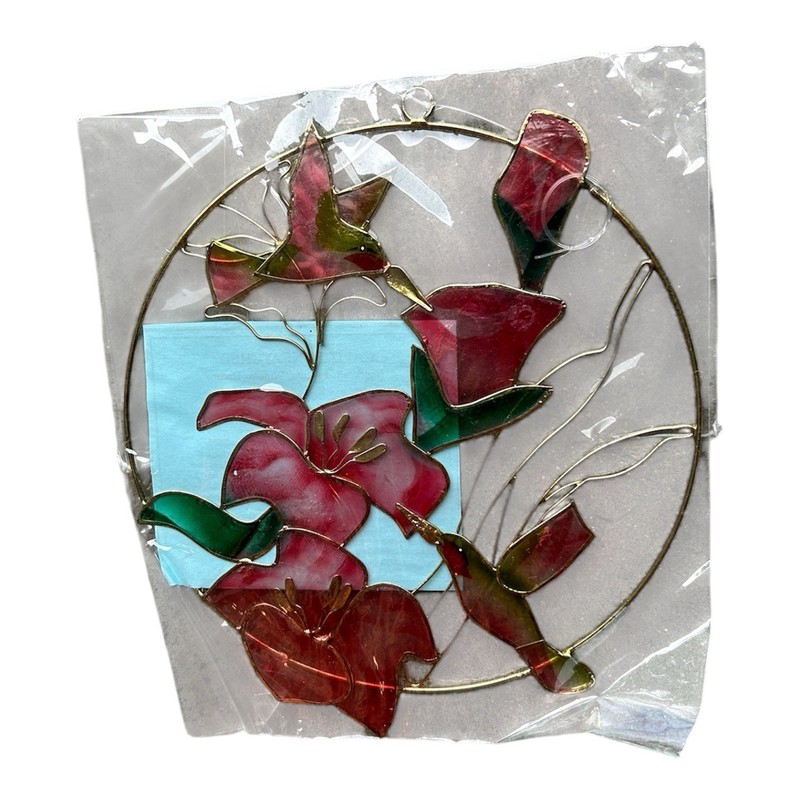 Hummingbird Capiz Suncatcher Faux Stained Glass 