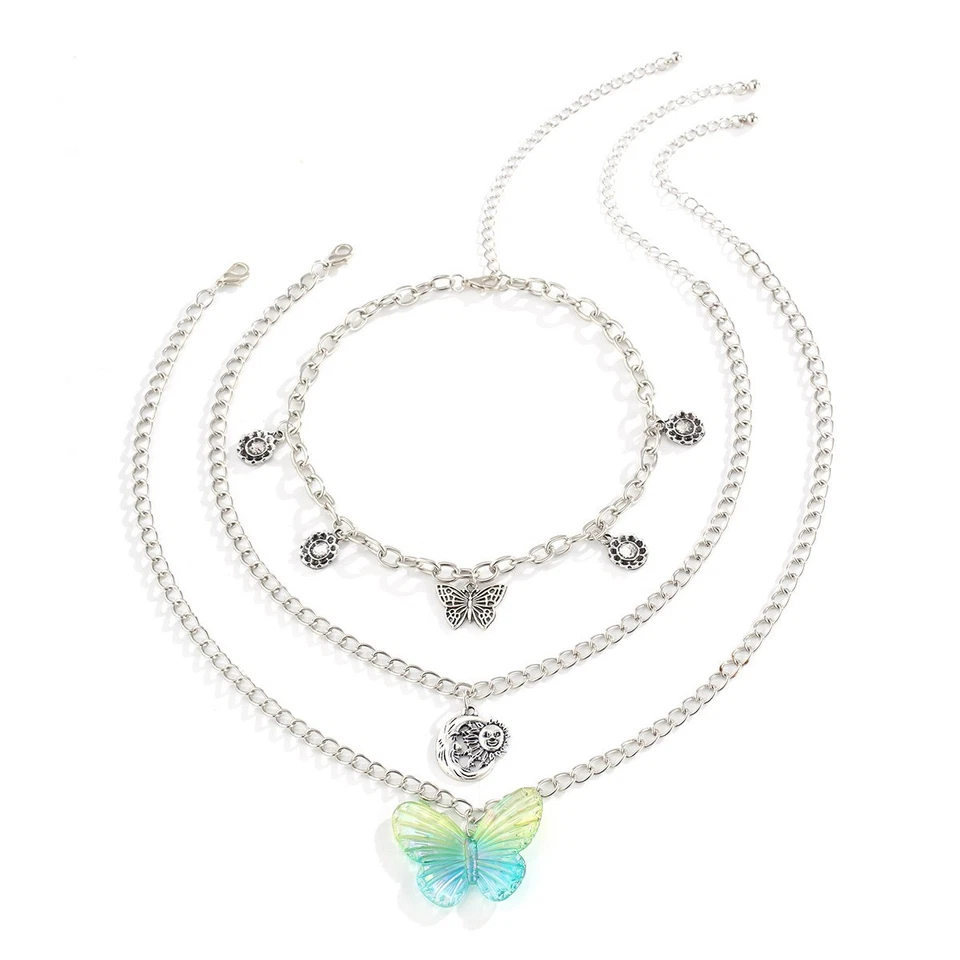 Vintage Color Butterfly Moon Sun Combination Necklace - Image 2 of 2