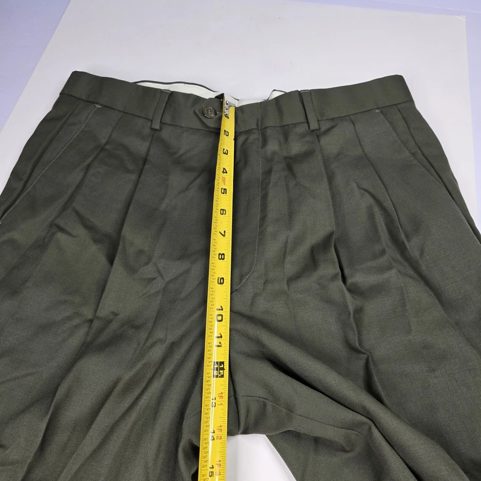 Pantalones de vestir Alfani para hombre 35x32 verde oliva 100 % lana plisados clásicos Foto 4 de 4