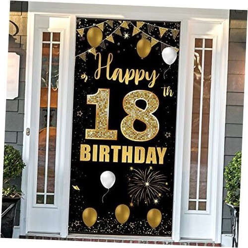 18th Birthday Door Banner Backdrop, Happy 18th Birthday Decorations for Girls