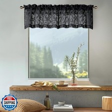 OWENIE Leyna 14 Inch Black Valance for Windows 2 PCS Sheer Curtains, Jacquard