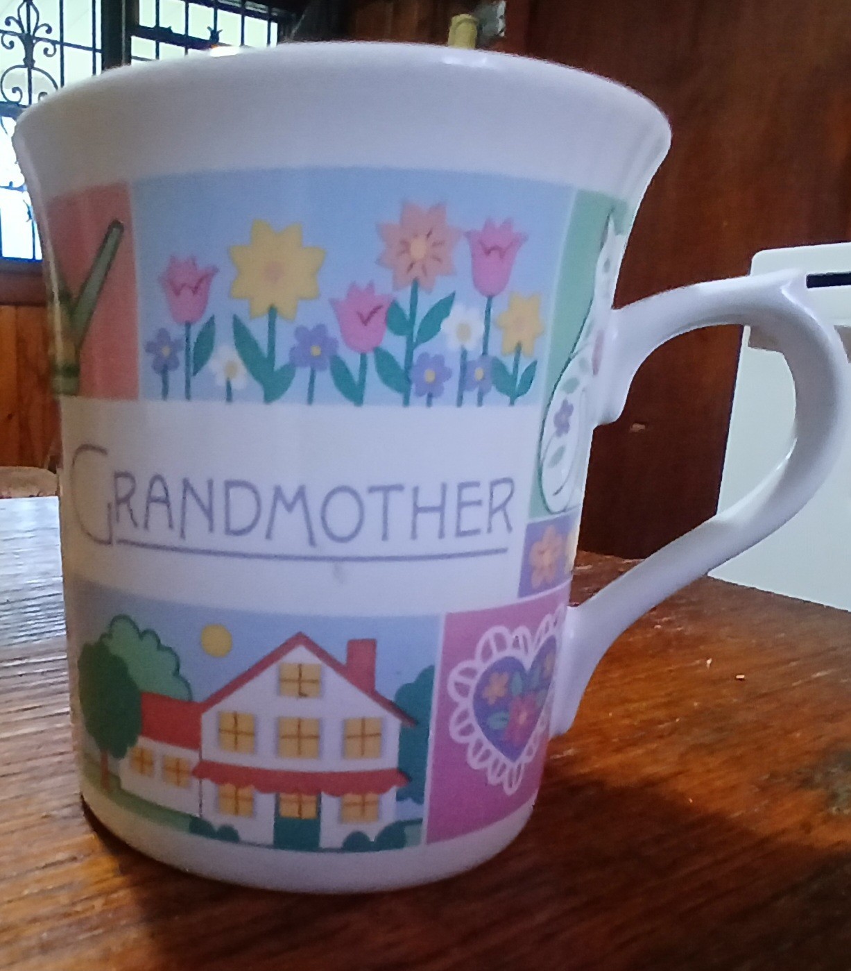 Vintage 1985 Multicolor Ceramic Coffee Mug Painted Floral Grandmother Theme
