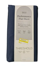 Threshold Twin XL Flat Sheet 400TC Cotton Sateen Blue Performance Bleach Friendl