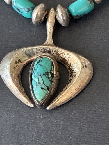 Ältere Navajo Sterlingsilber Perlen & Türkis Perlenkette 18 Zoll gepunzt - Bild 3 von 12
