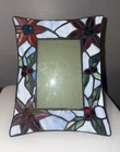 Vintage Tiffany Inspired Stained Glass Flower Picture Frame Holds 4 X 6 Photo