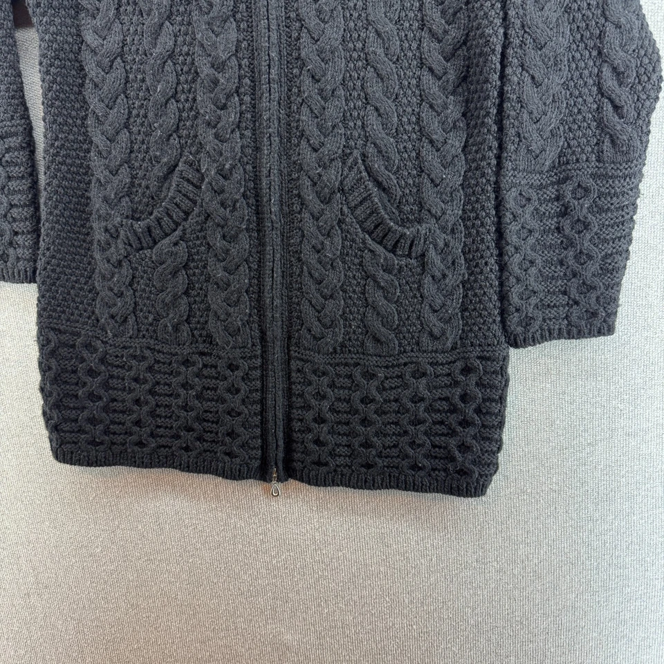 The Irish Store Sweater Womens Small Black Hooded 100% Merino Wool Knit Full Zip - Image 3 of 4