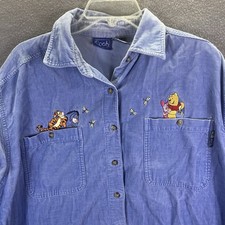 Vintage Disney Winnie The Pooh Shirt Womens M Blue Button Up Corduroy