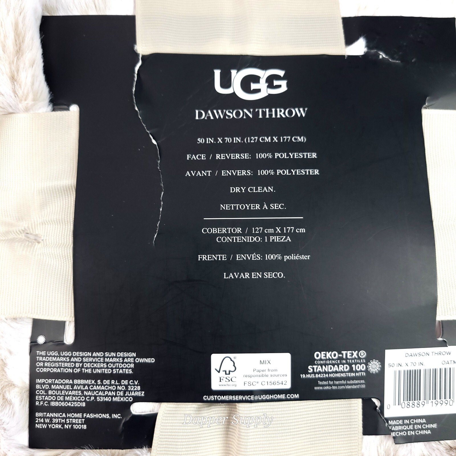 UGG Dawson Luxury Faux Fur Ultra Soft Throw Blanket Oatmeal 50"x70" New
