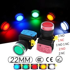 22mm Illuminated Push Button Switches Momentary Latching 12/24/220/380V 5 Colors