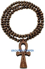 Ankh Egyptian New All Wood Pendant Necklace With Beaded Chain Positive Life Joy