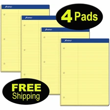 Ampad 20-245 Law Rule 3-Hole Punched Canary Legal Pads 8.5x11.75" Pack of 4 Pads